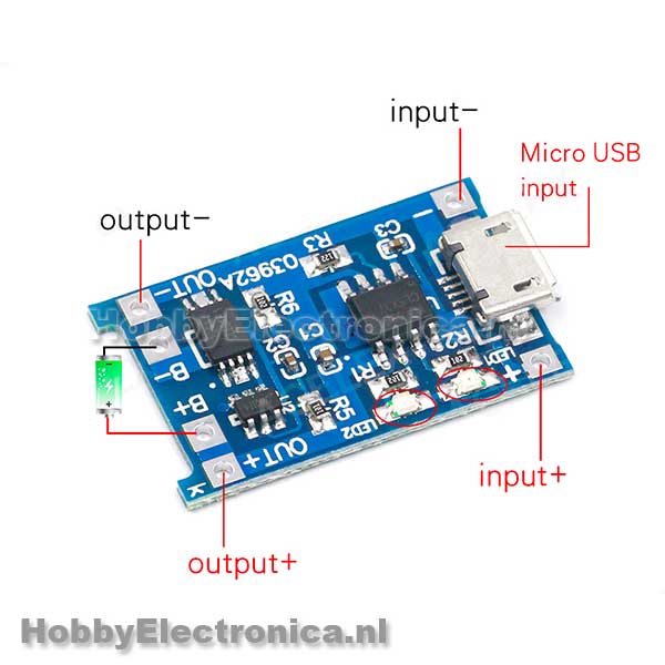 Ik heb een Engelse les zuiden boog TP4056 Micro-USB Li-ion lader 1A - HobbyElectronica